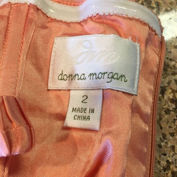 Donna Morgan Sz 2 Orange Coral Pink Dress Strapless Sweetheart Crinkle Silk - Picture 6 of 12